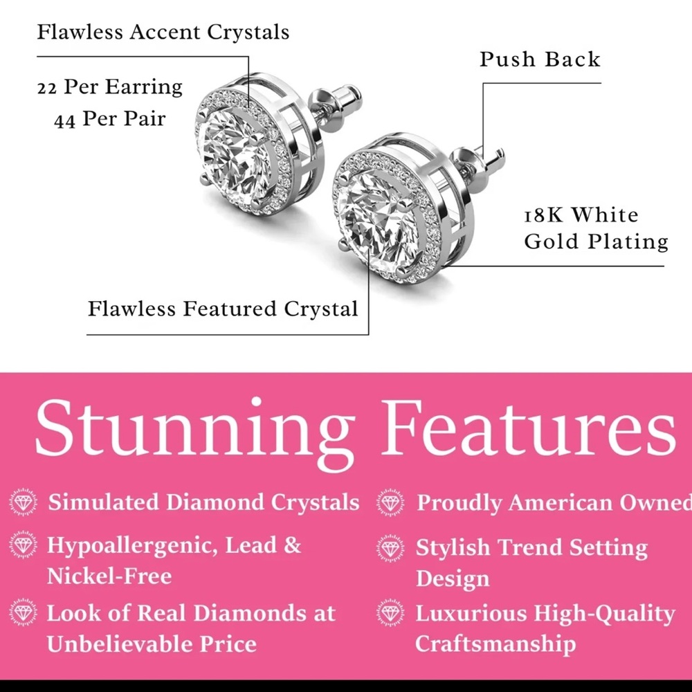 Cate and Chloe  Plated Halo Crystal Earrings.  New in Box.  Beautiful!